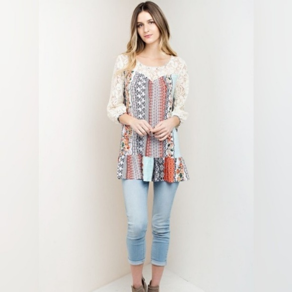 MEDIUM Clearance Boho style lace yoke top - Picture 2 of 3
